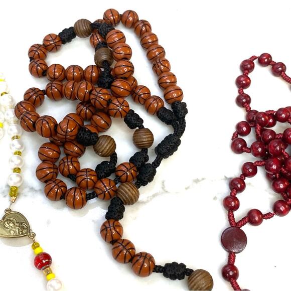 5 pc lot Rosary Prayer beads with Saints and Crosses and Basketball ! rosaries - Picture 2 of 8